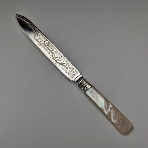 1925 年英國古董白色珍珠柄麵包刀盒裝 John Batt